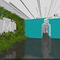 Modern Interior Space With Green Plant Wall Teal Walls White Letter M And Doorway