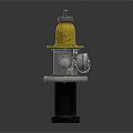 Detailed Yellow Fire Hydrant with Top Cap Base Chains and Valve Outlets