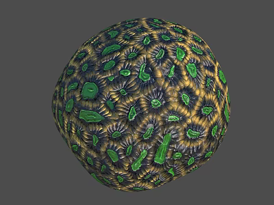 Intricate Coral Polyps With Green And Yellow Textures On Sphere Surface 3d model