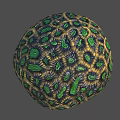 Intricate Coral Polyps With Green And Yellow Textures On Sphere Surface 3d model