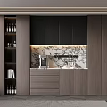 Modern Wooden Sideboard With Marble Countertop And Coffee Machine In Dining Room