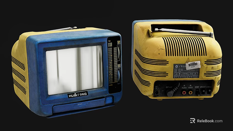 Pair of Vintage Blue And Yellow Televisions With Retro Design 3d model 