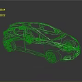 Detailed Wireframe Car 3D Model with Reflection on Dark Background 3d model
