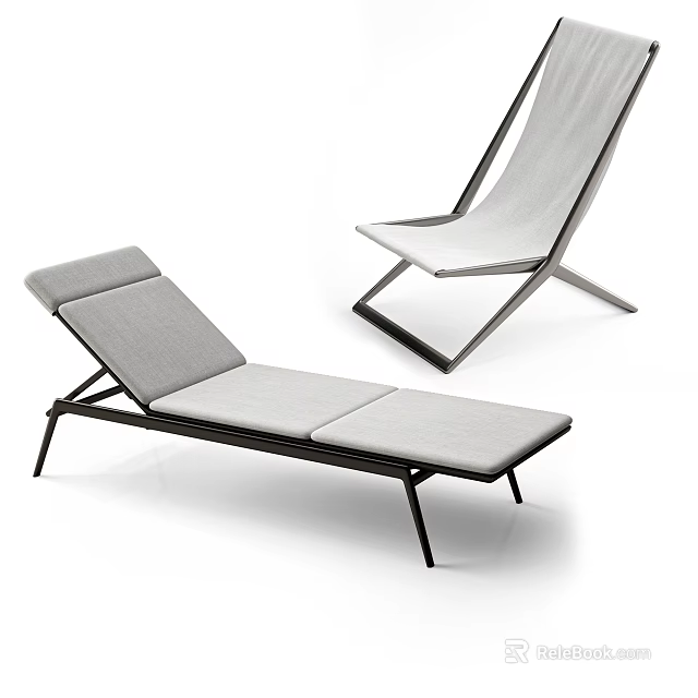 Modern Lounge Chair With Metal Frame And Gray Comfortable Cushion Design 3d model 