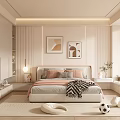 Cozy Beige Kids Room Interior With Bed Pillows Blanket Soccer Ball And Stuffed Toys