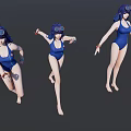 Woman in Blue Swimsuit Wearing Goggles Showing Various Dynamic Action Poses