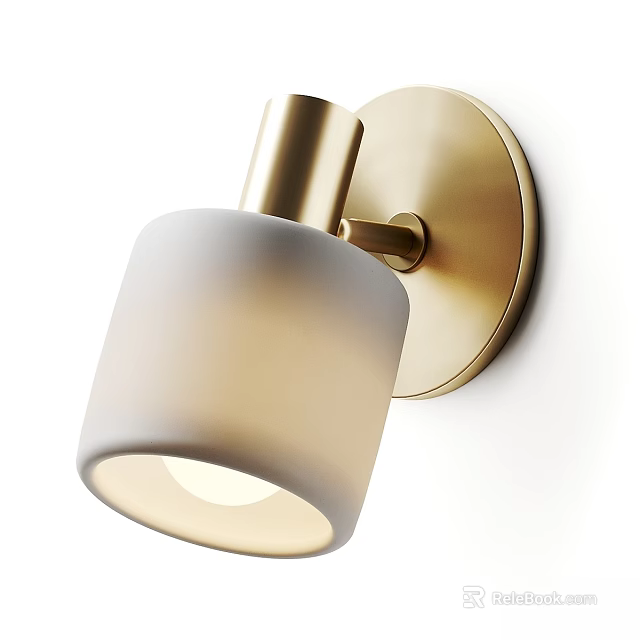 Modern Gold Wall Lamp with White Frosted Glass Shade Mounted on Wall and Warm Light 3d model 