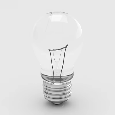 Transparent Light Bulb With Visible Filament And Metal Screw Base On Light Background 3d model