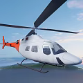 Gray And Red Helicopter Flying Over Mountain Range With Cloudy Sky 3d model