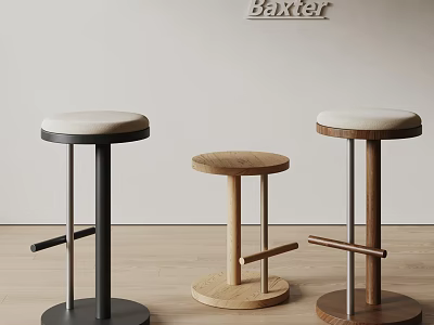 Baxter Modern Stools With Metal And Wooden Frames White Cushions In Light Room 3d model