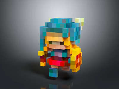 Colorful 3D Pixel Art Decorative Ornament Set with Vibrant Cubes and Modern Design 3d model