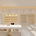 Modern Elegant Beauty Hair Salon Interior Design With White Worktable Comfortable Chairs And Product Shelves