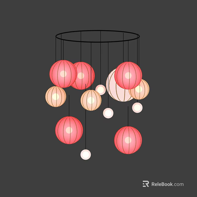 Decorative Modern Chandelier With Multiple Pink And White Spherical Lights 3d model