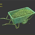 Blue Garden Wheelbarrow Filled With Dark Soil And Rusty Metal Handles
