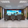 Modern Monitoring Room With Multiple Screens Control Desk Office Chairs Indoor Plants And Wooden Decor