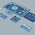 Playground With Multiple Blue Play Zones Circular Activity Areas And Interactive Modules