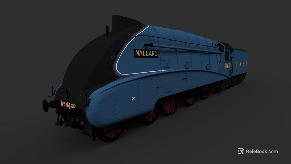 Vintage Blue Mallard Steam Train with Number 4468 and Streamlined Classic Design 3d model 
