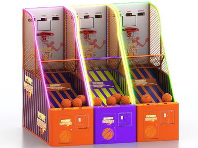 Colorful Neon Light Basketball Shooting Machines With Multiple Units And Basketballs At Bottom 3d model