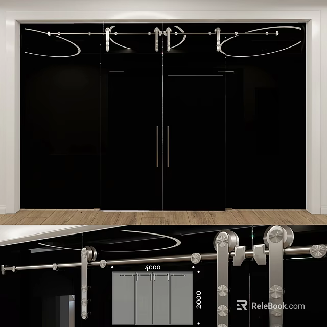 Black Modern Hinged Doors With Metal Handles For Interior Cabinet Design 3d model 