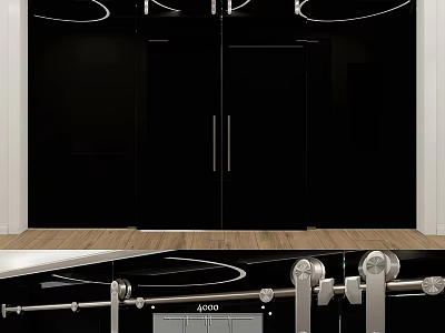 Black Modern Hinged Doors With Metal Handles For Interior Cabinet Design 3d model