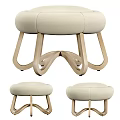 Beige Upholstered Sofa Stool with Curved Wooden Legs Modern Design