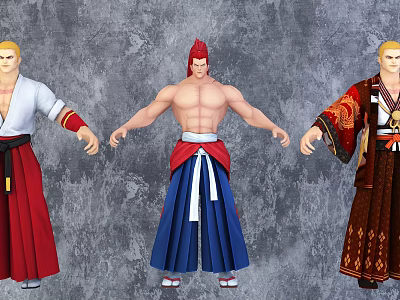 Three Game and Movie Characters in Traditional Colorful Costumes with Distinctive Styles 3d model