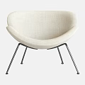 Cream Upholstered Leisure Chair With Curved Backrest And Black Metal Legs