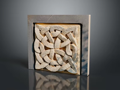 Carved Decorative Stone Panel Featuring Intricate Interlacing Design And Gray Frame 3d model