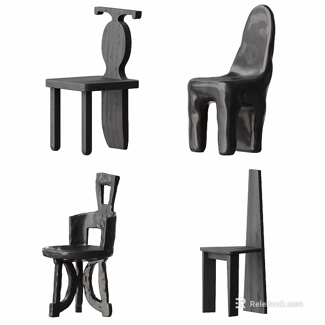 Black Dining Chairs With Different Unique Designs And Modern Shapes For Home 3d model 