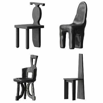 Black Dining Chairs With Different Unique Designs And Modern Shapes For Home 3d model