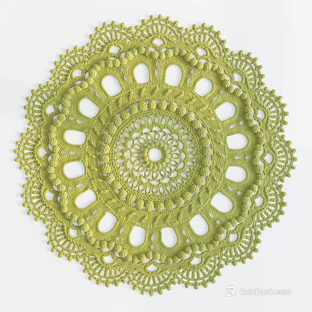 Light Green Round Rug Crocheted Handmade with Elegant Lace Pattern 3d model 