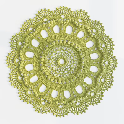 Light Green Round Rug Crocheted Handmade with Elegant Lace Pattern 3d model