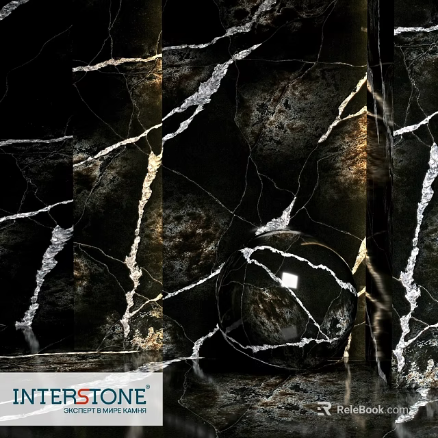Elegant Black Marble Component With White Gold Veins And Glossy Finish 3d model 