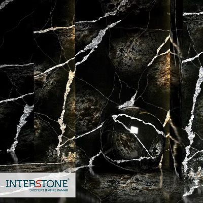 Elegant Black Marble Component With White Gold Veins And Glossy Finish 3d model