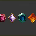 Colorful Glossy Polyhedral Gemstones With Red Purple Blue Orange Hues And Reflections