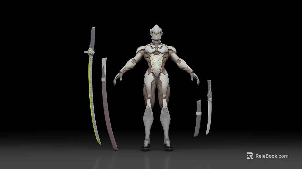 Game Movie Character in White Silver Armor with Multiple Swords 3d model 