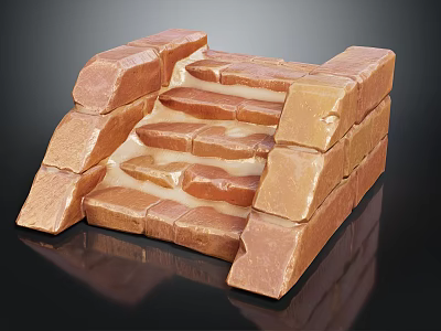 Brown Brick Staircase Featuring Layered Steps And 3D Architectural Structure Design 3d model