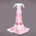 Pink Formal Evening Dress With White Sleeves And Flower Decorations
