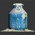 Blue Container On Reflective Surface With Overflowing White Substance And Dripping Residue