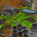 Courtyard landscape sketch red maple deciduous landscape stone 3d model