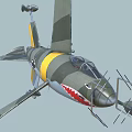 Military Fighter Jet With Camouflage Paint Shark Mouth Design And Wings