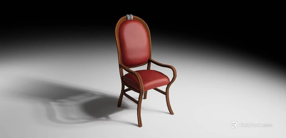 Wooden Frame Dining Chair with Red Leather Upholstered Seat and Backrest 3d model 