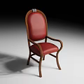 Wooden Frame Dining Chair with Red Leather Upholstered Seat and Backrest