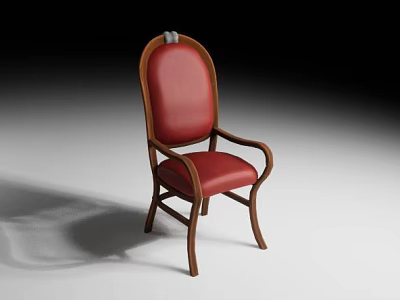 Wooden Frame Dining Chair with Red Leather Upholstered Seat and Backrest 3d model