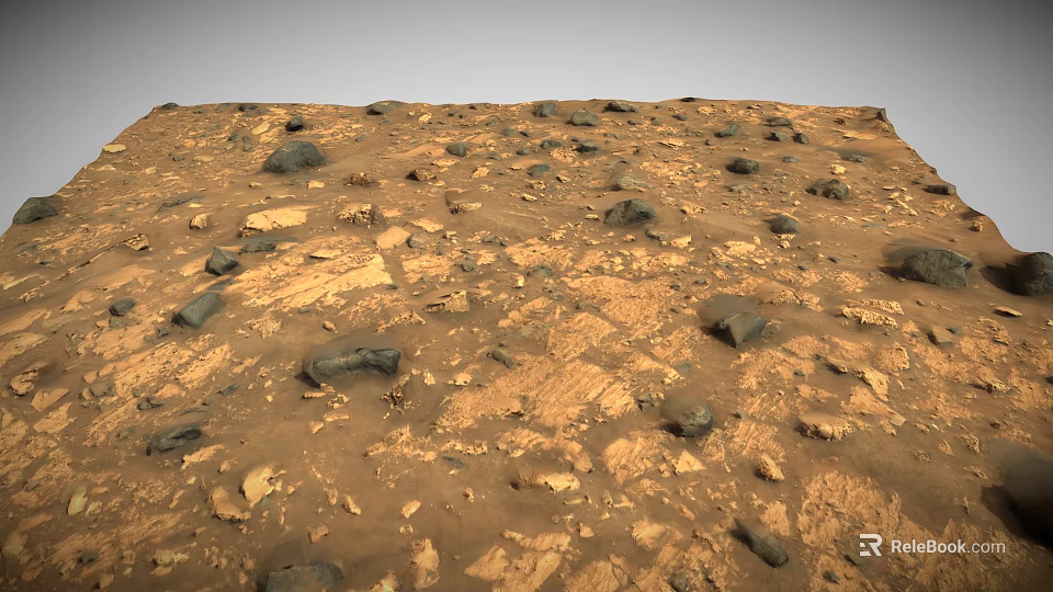Vast Mars Landscape With Red Sandy Terrain Scattered Rocks And Barren View 3d model 