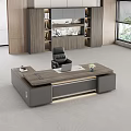 Modern Office Desk Featuring Wooden Top Gray Frame Laptop Flower Office Supplies And Natural Light