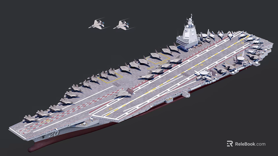 Modern Aircraft Carrier With Multiple Aircraft On Deck and Fighter Jets Flying Above 3d model 