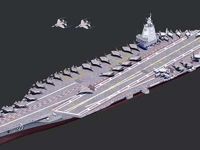 Modern Aircraft Carrier With Multiple Aircraft On Deck and Fighter Jets Flying Above 3d model
