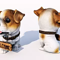 Cute Brown And White Dog Figurine With Welcome Sign And Collar In Two Views
