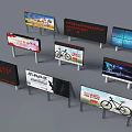 Various Outdoor Billboards With Bicycle Images Text Ads And LED Display Screens